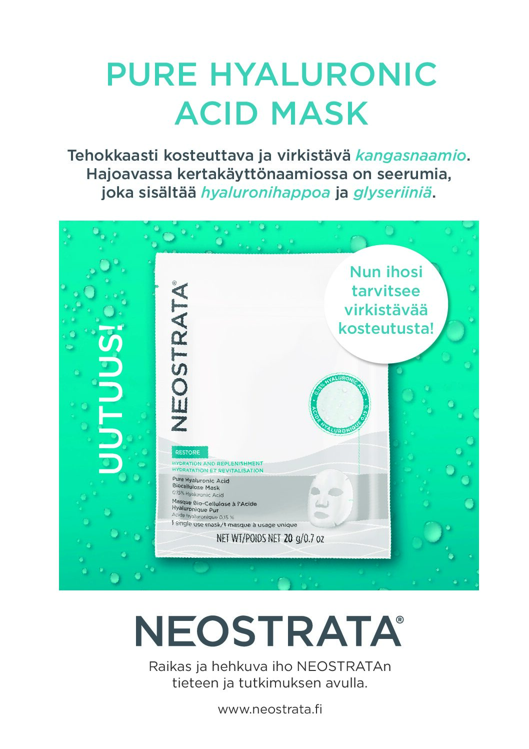 A4-kokoiset mainokset NEOSTRATA Pure Hyaluronic Acid Mask
