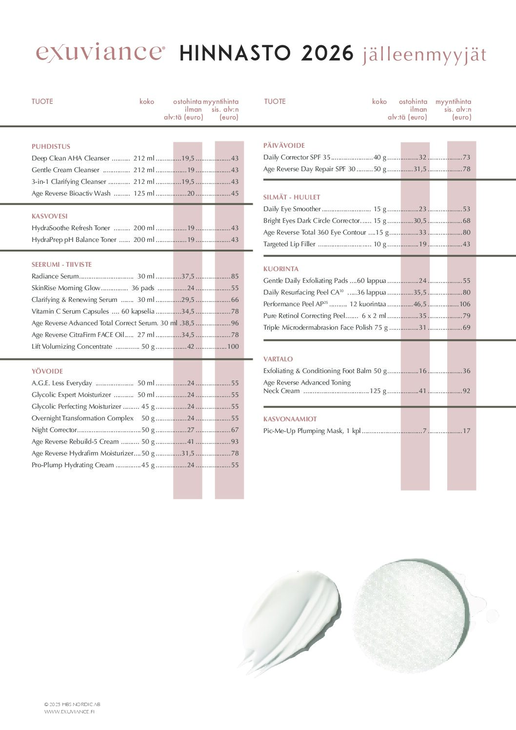 Hinnasto Exuviance (Jälleenmyyjät)