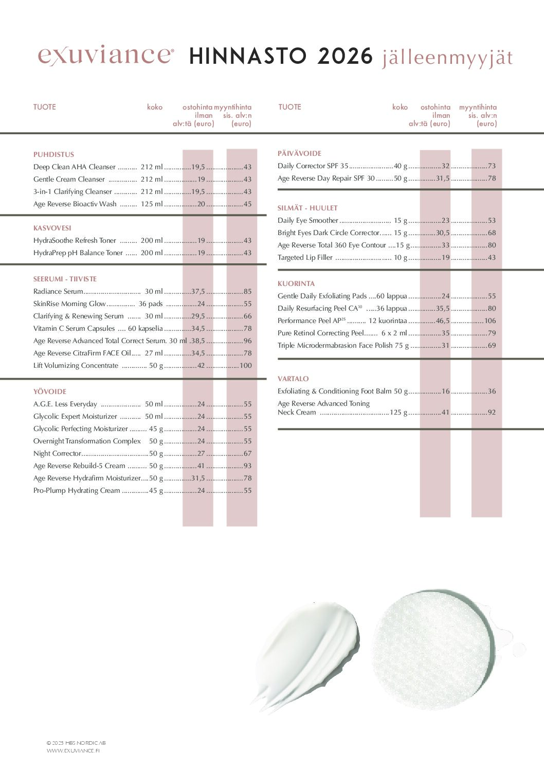 Hinnasto Exuviance (Jälleenmyyjät)