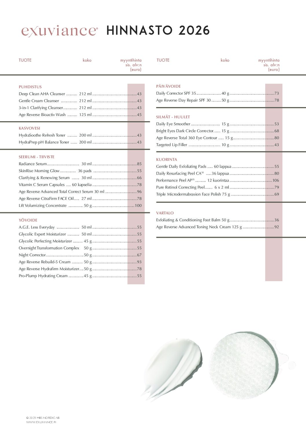 Hinnasto Exuviance (ASIAKAS)