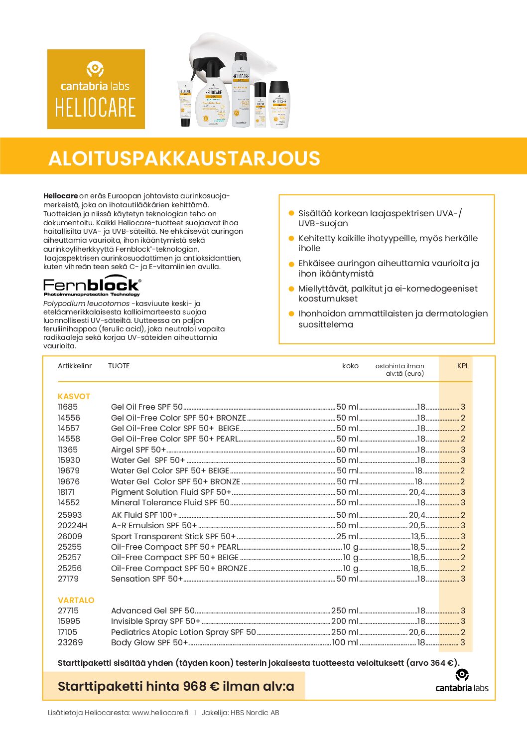 Aloituspakkaustarjous Heliocare