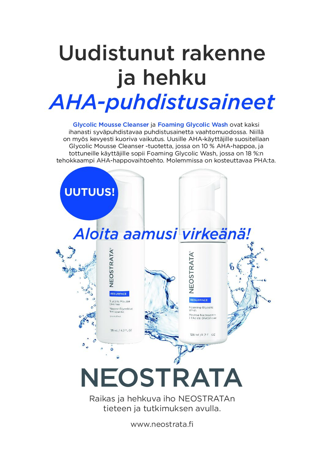 A4-kokoiset mainokset  NEOSTRATA AHA-puhdistus