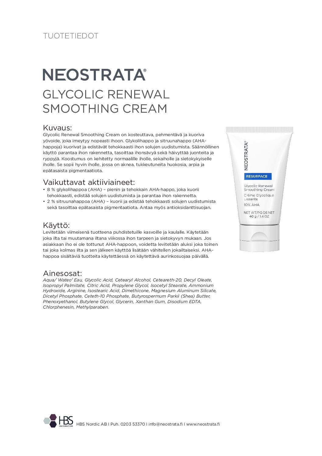 Tuotearkki NEOSTRATA Glycolic Renewal Smoothing Cream