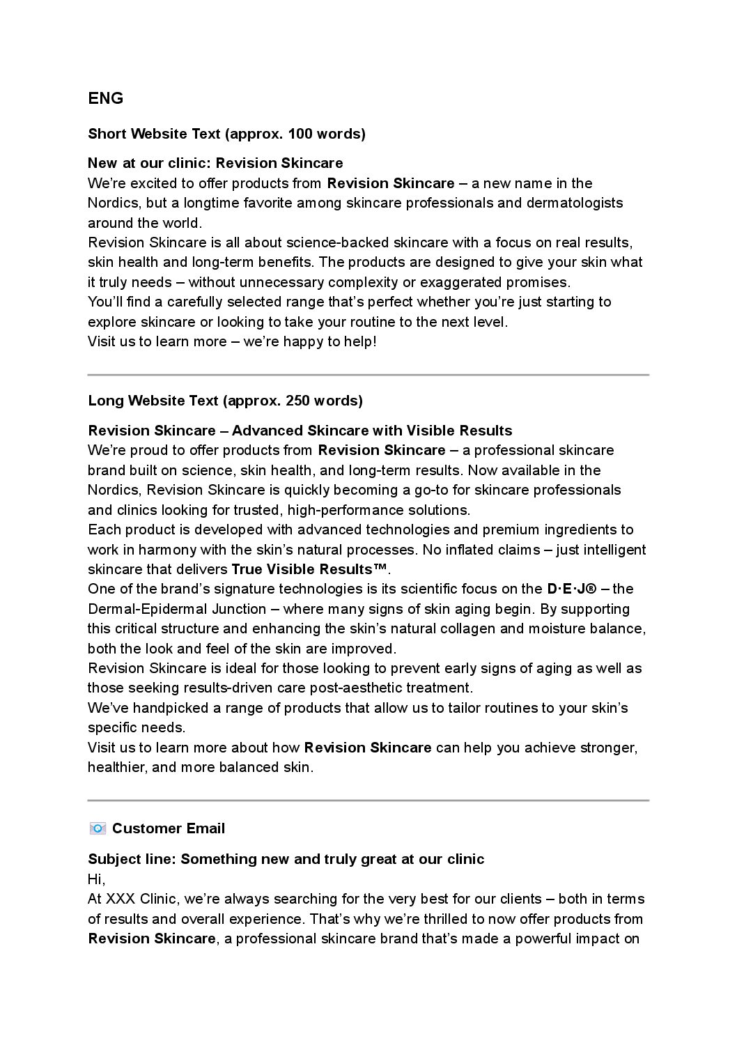 Bränditekstit Revision Skincare (eng)