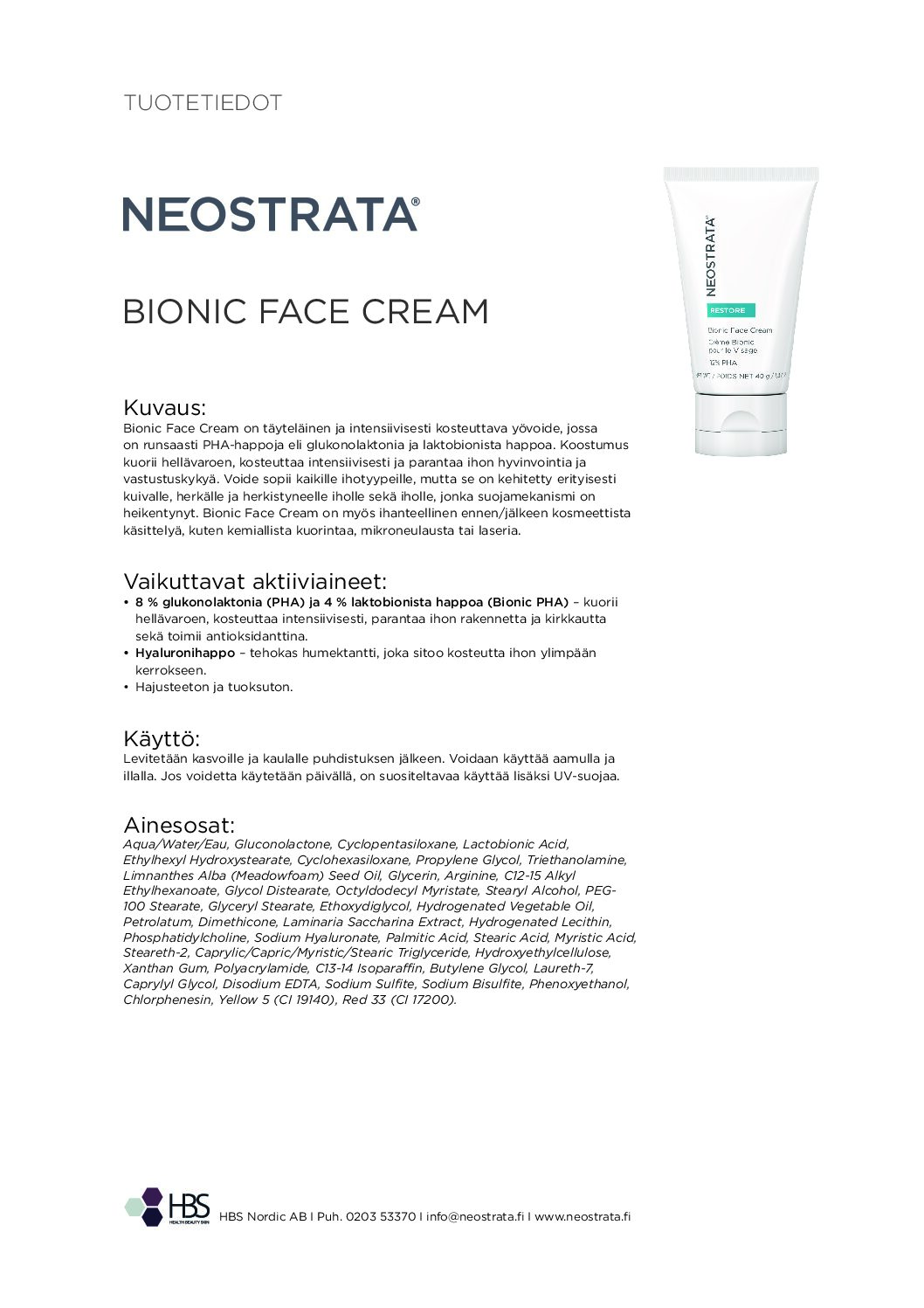 Tuotearkki NEOSTRATA Bionic Face Cream