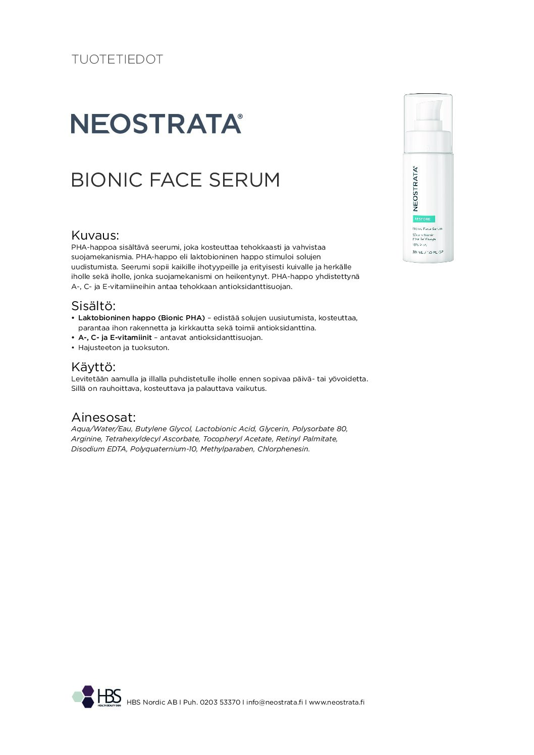 Tuotearkki NEOSTRATA Bionic Face Serum