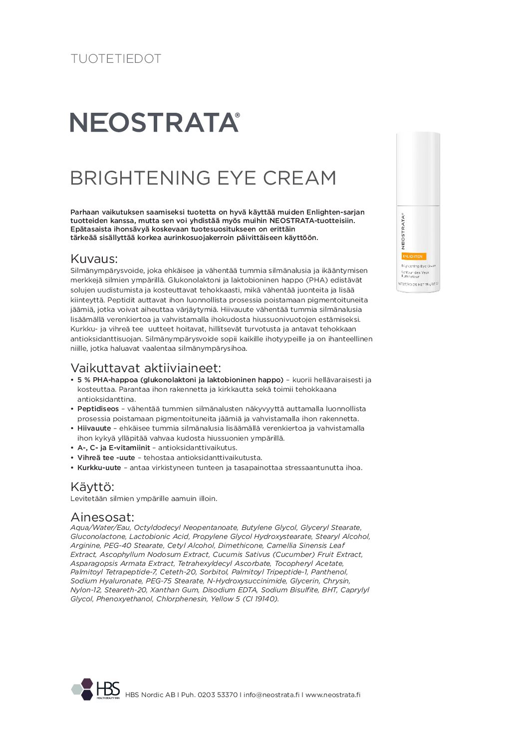Tuotearkki NEOSTRATA Brightening Eye Cream