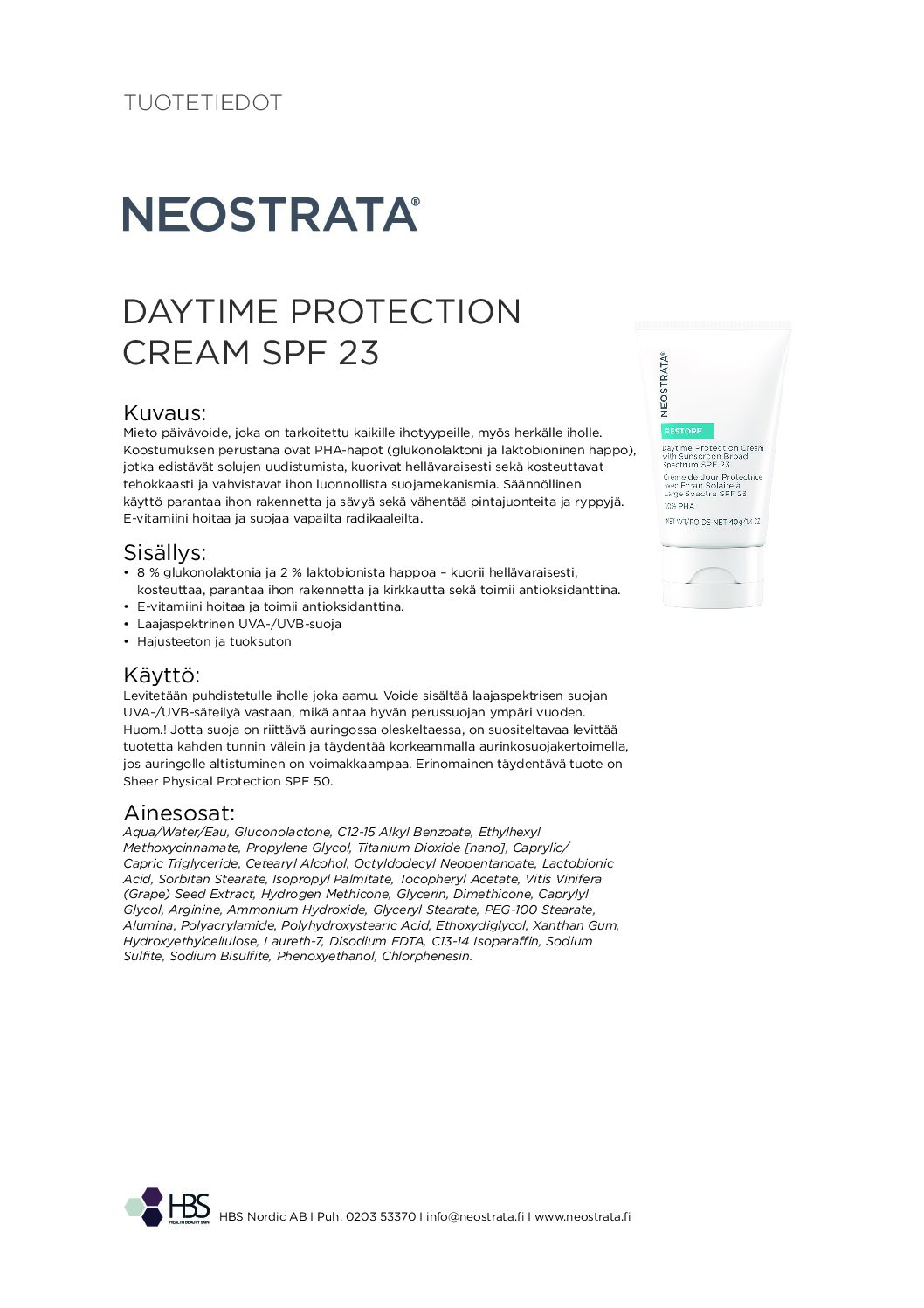 Tuotearkki NEOSTRATA Daytime Protection Cream SPF 23