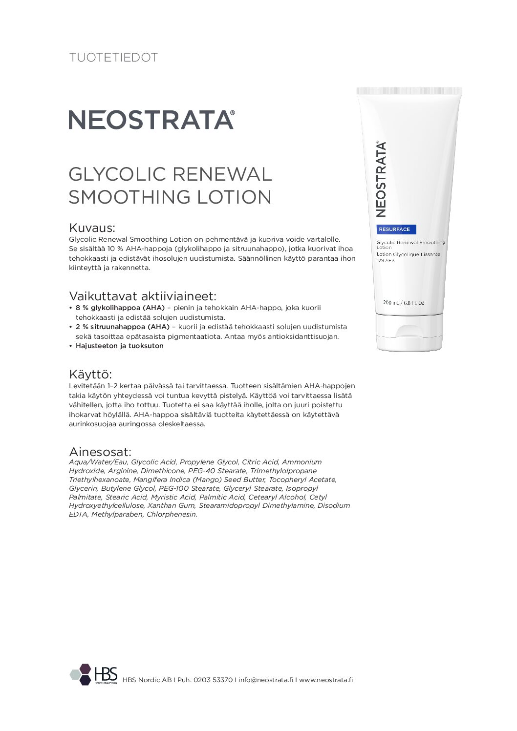 Tuotearkki NEOSTRATA Glycolic Renewal Smoothing Lotion