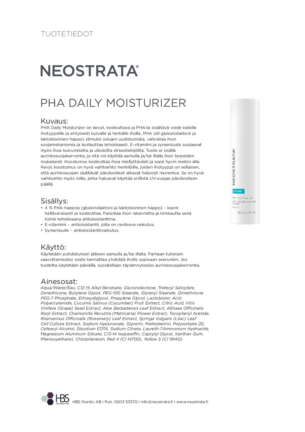 Tuotearkki NEOSTRATA PHA Daily Moisturizer