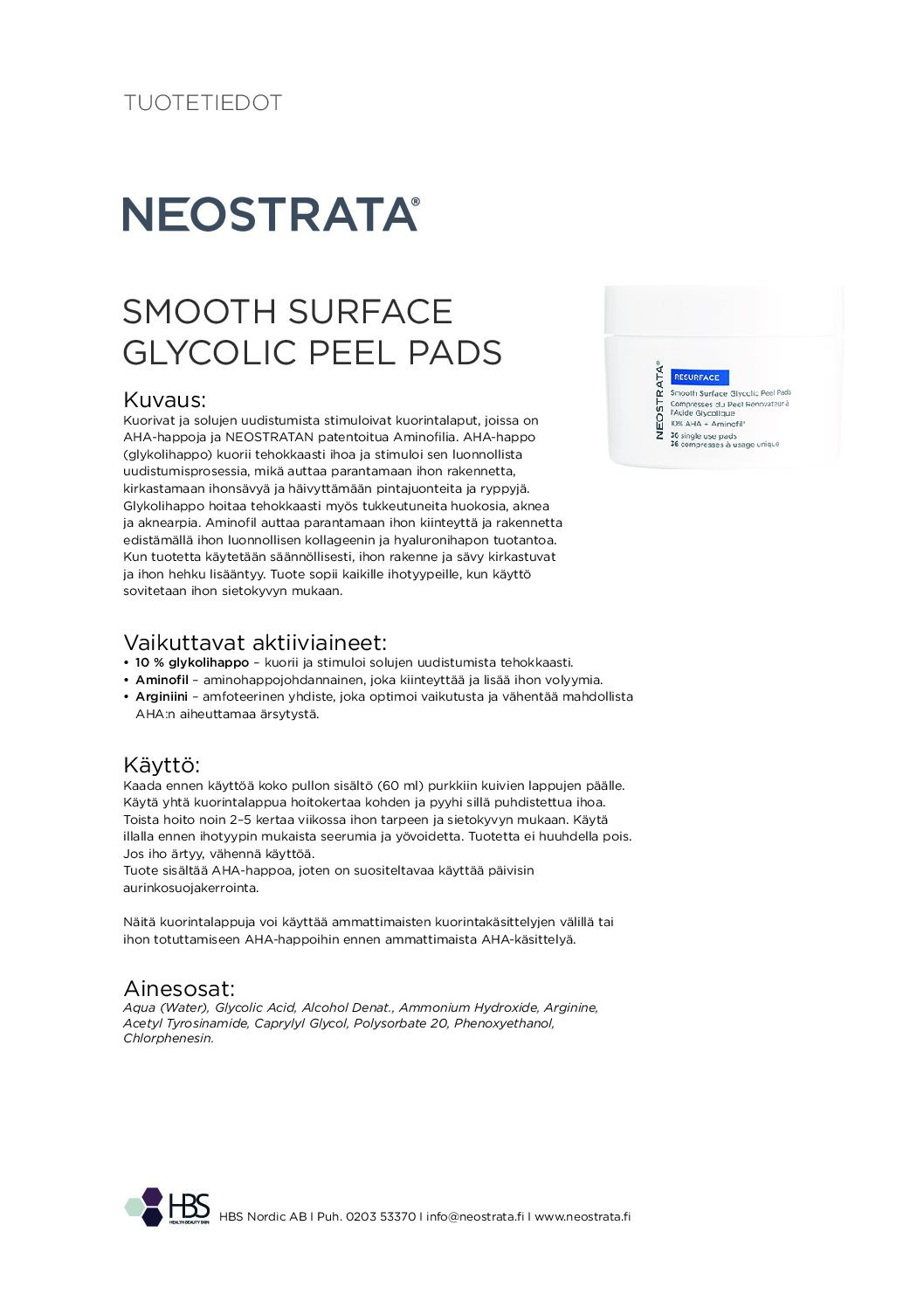 Tuotearkki NEOSTRATA Smooth Surface Glycolic Peel Pads