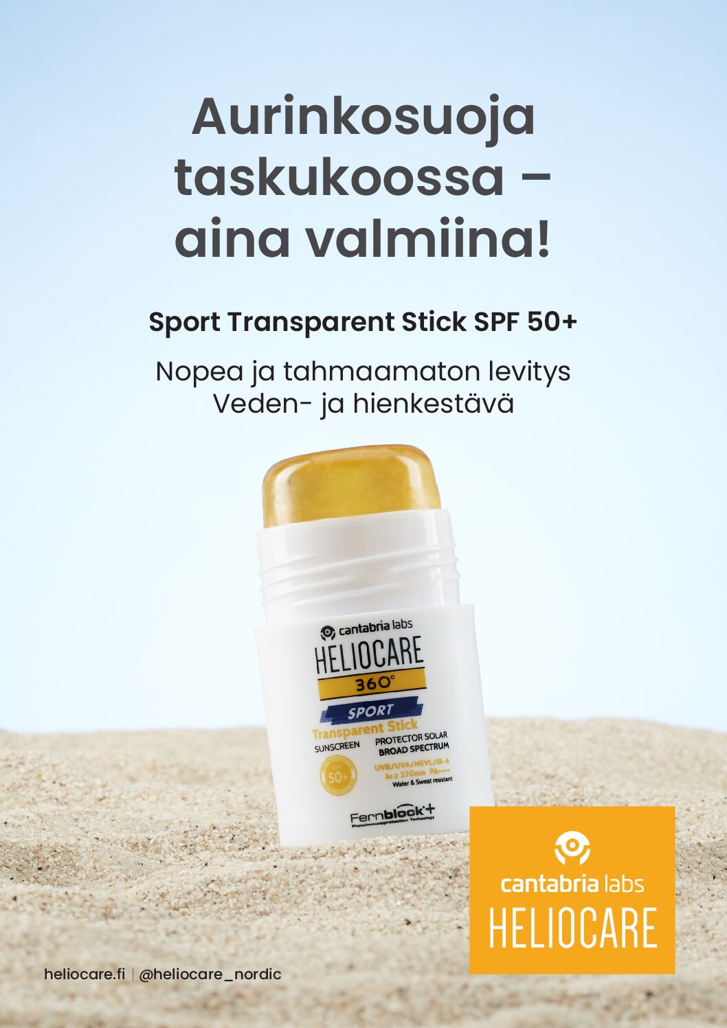 A4-kokoiset mainokset Heliocare Sport Transparent Stick