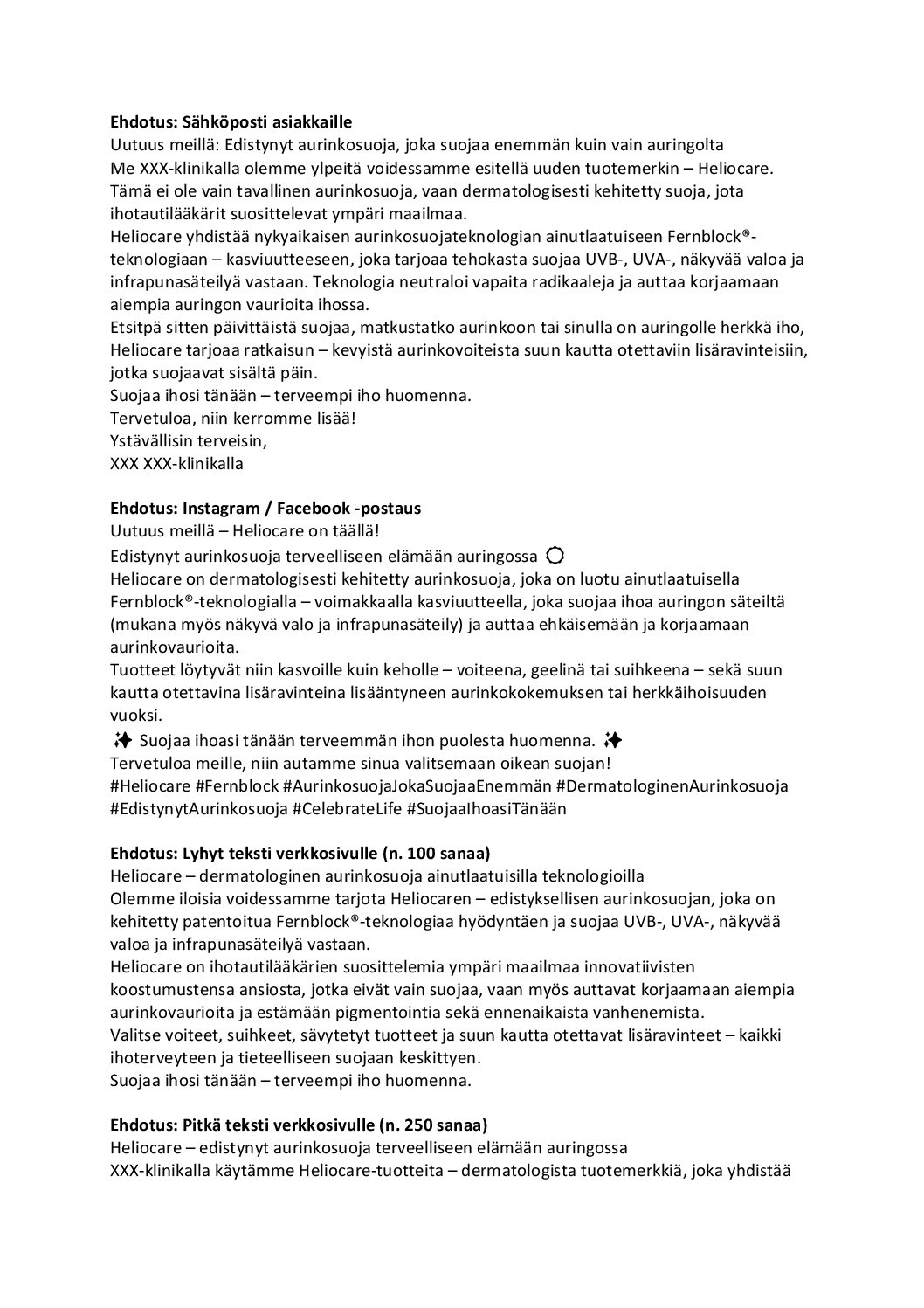 Bränditekstit Heliocare